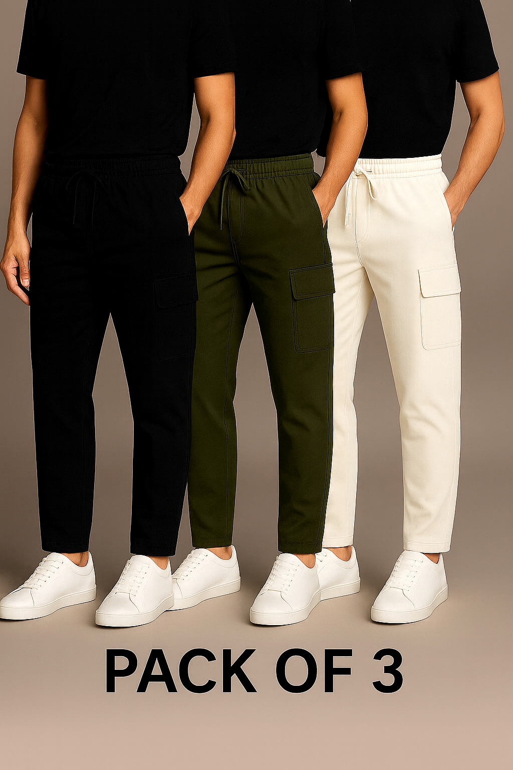 Straight Fit Pack of 3 Cargo Pant
